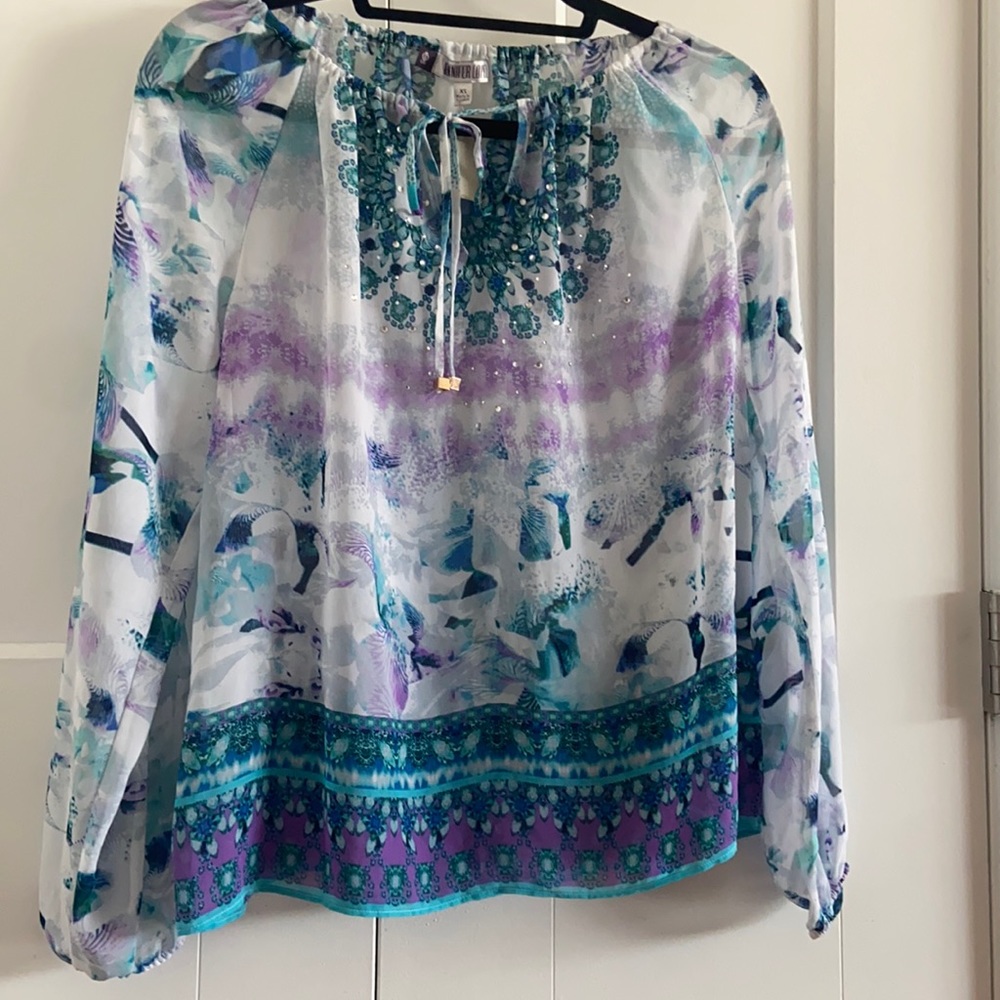 Jennifer Lopez Sheer Split Sleeve Blouse